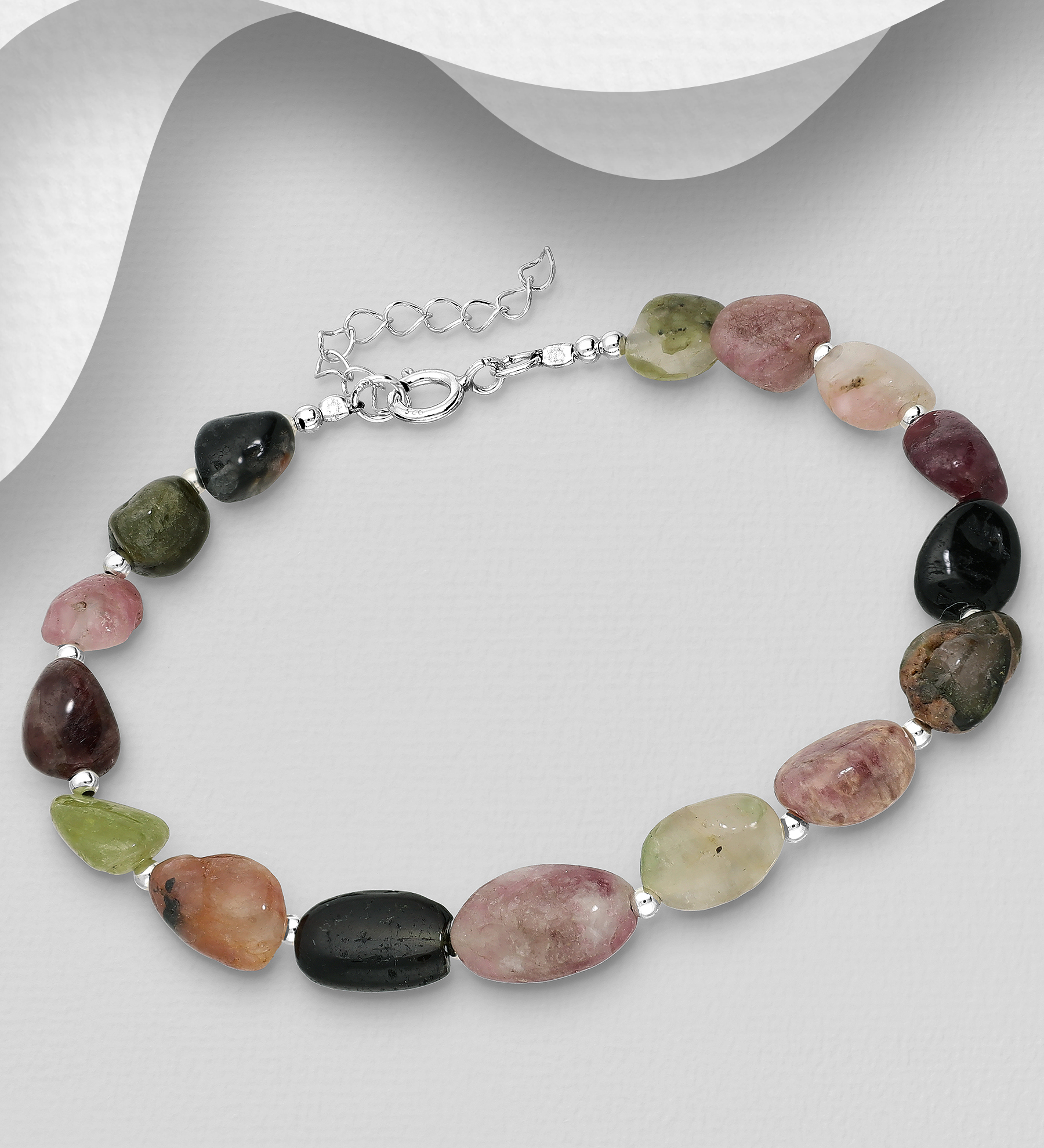 Wholesale 925 Sterling Silver Bracelet, Beaded with Tourmaline - SKU #781-7116