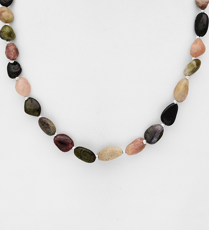 Wholesale 925 Sterling Silver Necklace, Beaded with Tourmaline - SKU #781-7117