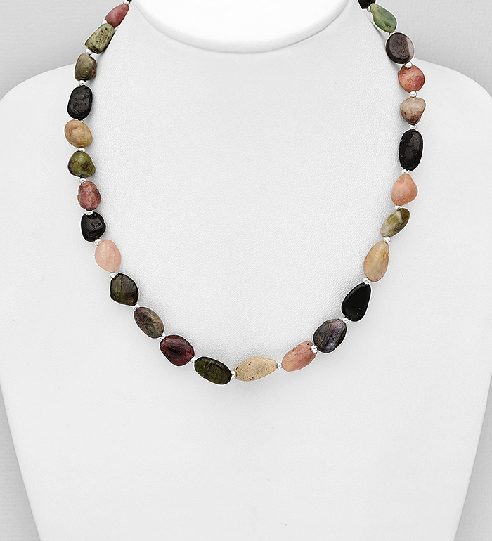 Wholesale 925 Sterling Silver Necklace, Beaded with Tourmaline - SKU #781-7117