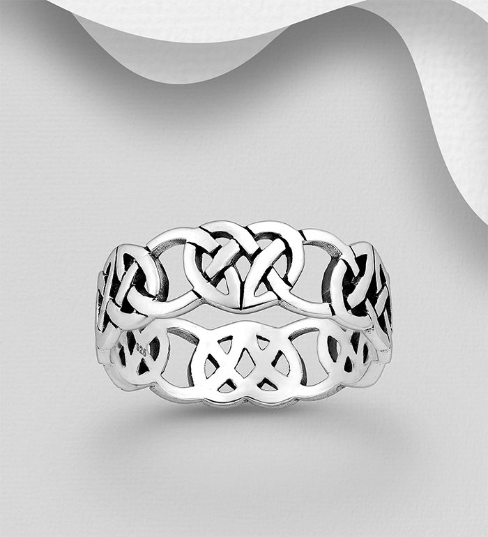 Wholesale 925 Sterling Silver Oxidized Celtic Band Ring, 7mm Wide. - SKU #767-1572