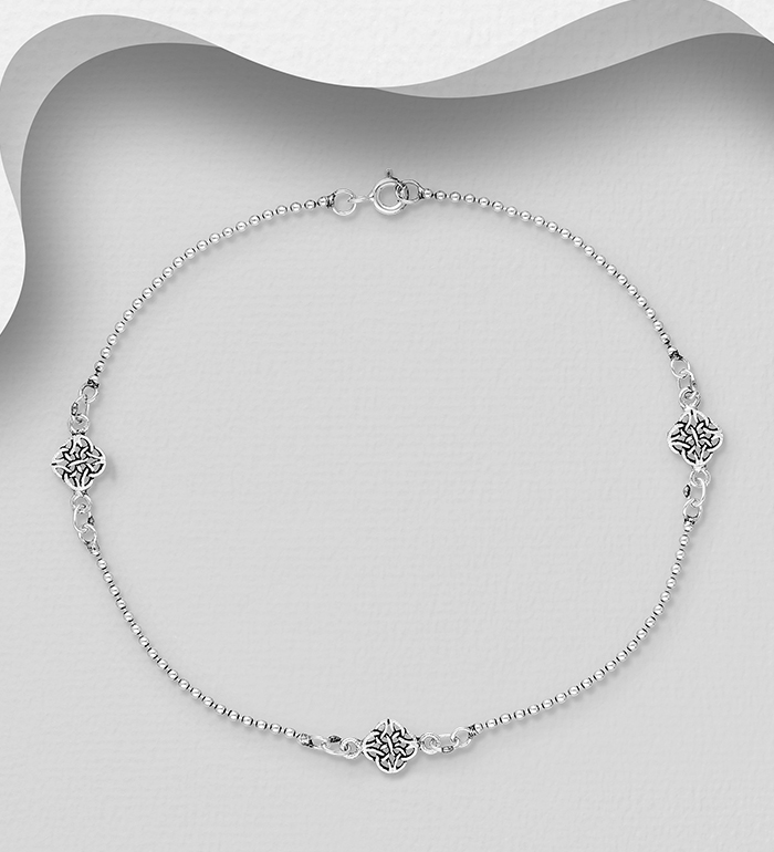Wholesale 925 Sterling Silver Oxidized Celtic Anklet - SKU #1562-453