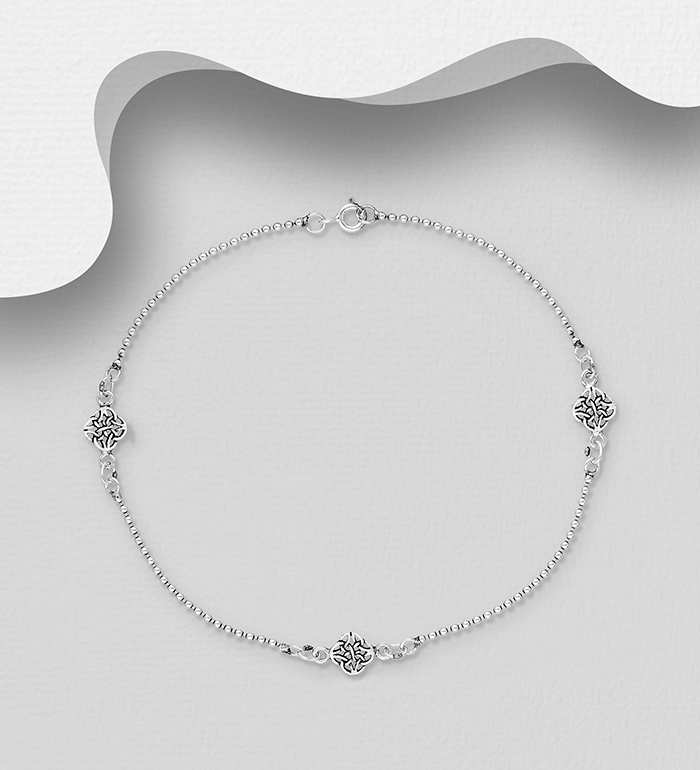 Wholesale 925 Sterling Silver Oxidized Celtic Anklet - SKU #1562-453