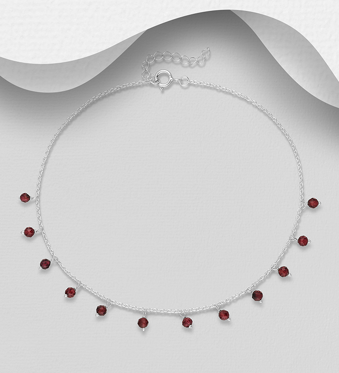Wholesale 925 Sterling Silver Anklet, Beaded with Various Gemstone Beads - SKU #1562-454