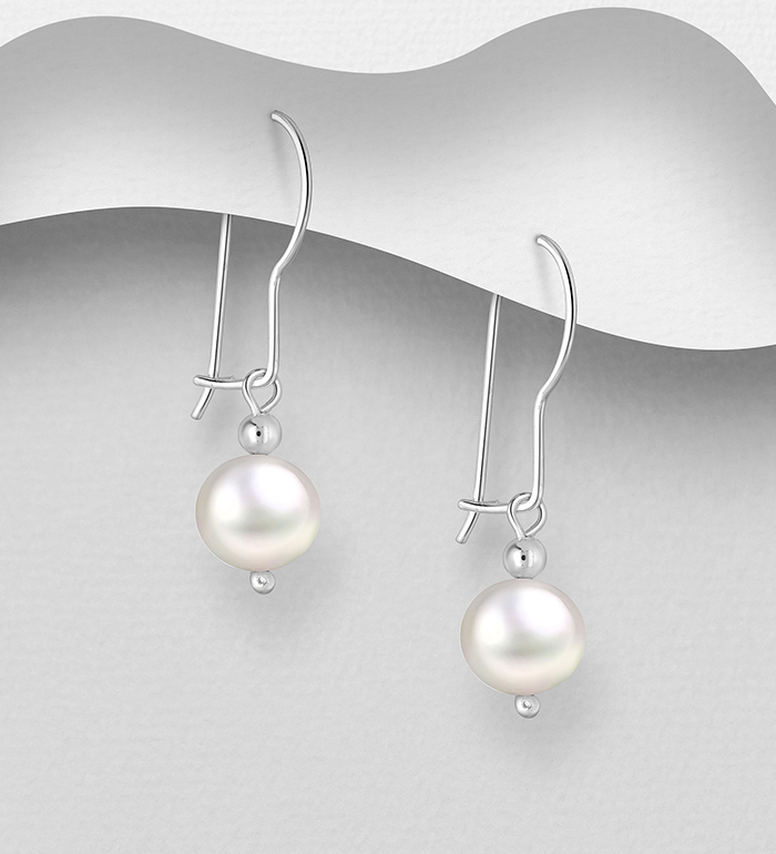 Wholesale 925 Sterling Silver Lever Back Earrings, Beaded with Freshwater Pearls - SKU #382-5916
