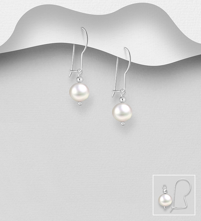 Wholesale 925 Sterling Silver Lever Back Earrings, Beaded with Freshwater Pearls - SKU #382-5916