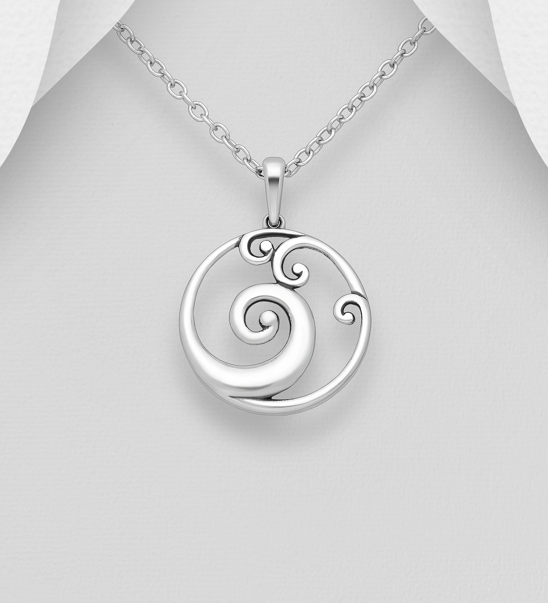 Wholesale 925 Sterling Silver Oxidized Wave Pendant, Featuring Swirl Design - SKU #1063-3875