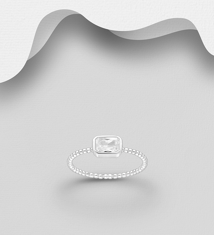 1063-3895 - Wholesale 925 Sterling Silver Ring, Decorated with CZ Simulated Diamond