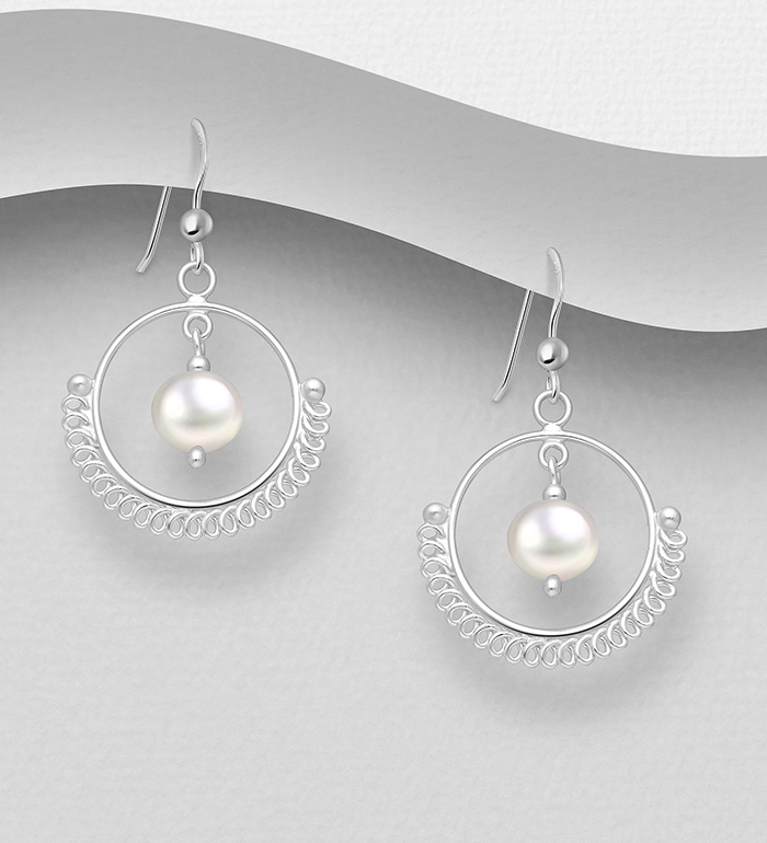 Wholesale 925 Sterling Silver Hook Earrings, Beaded with Freshwater Pearls - SKU #382-5926
