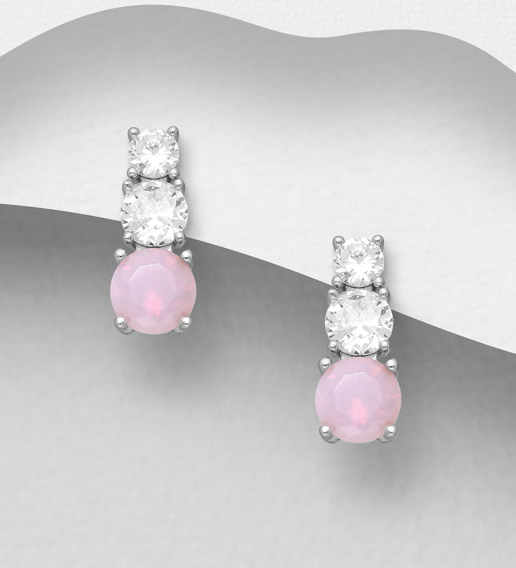 Wholesale 925 Sterling Silver Push-Back Earrings, Decorated with CZ Simulated Diamonds - SKU #701-27140
