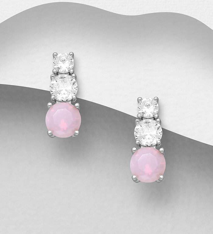 Wholesale 925 Sterling Silver Push-Back Earrings, Decorated with CZ Simulated Diamonds - SKU #701-27140