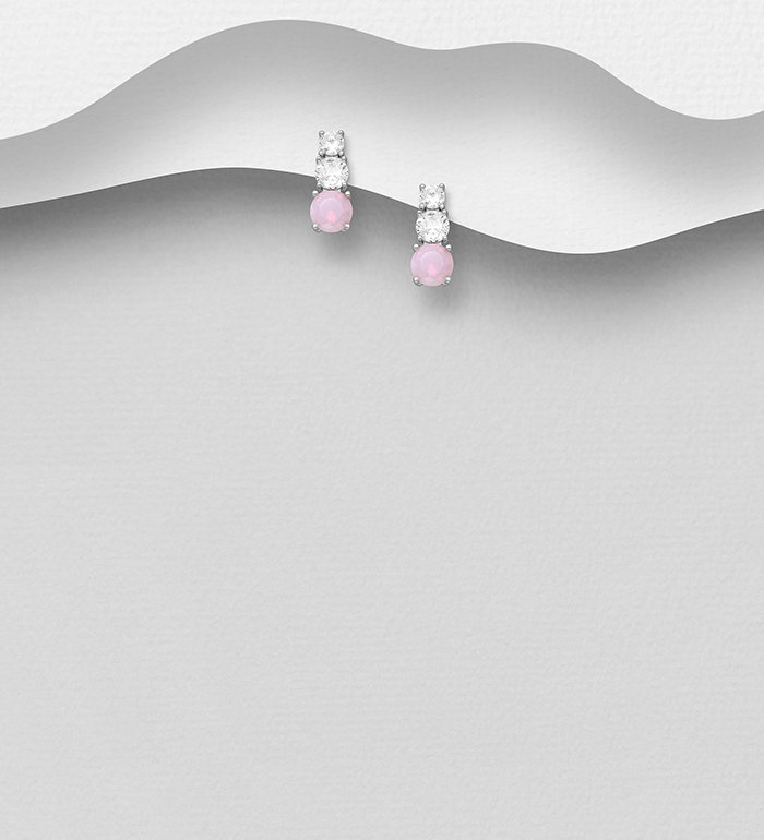Wholesale 925 Sterling Silver Push-Back Earrings, Decorated with CZ Simulated Diamonds - SKU #701-27140
