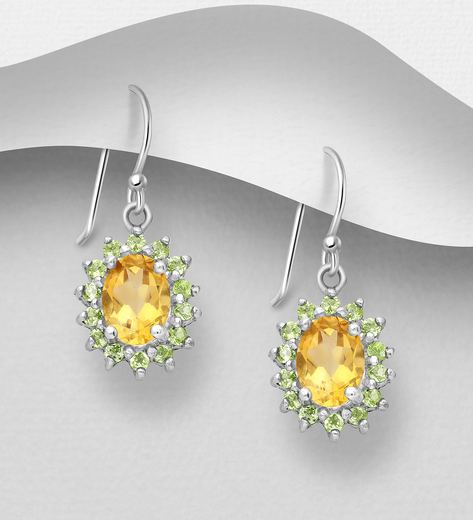 La Preciada - Wholesale 925 Sterling Silver Oval Push-Back Earrings, Decorated with Citrine and Peridot. - SKU #1181-4638