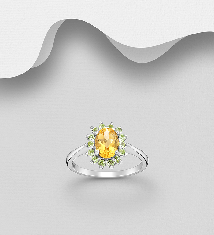 La Preciada - Wholesale 925 Sterling Silver Oval Ring, Decorated with Citrine and Peridot - SKU #1181-4640