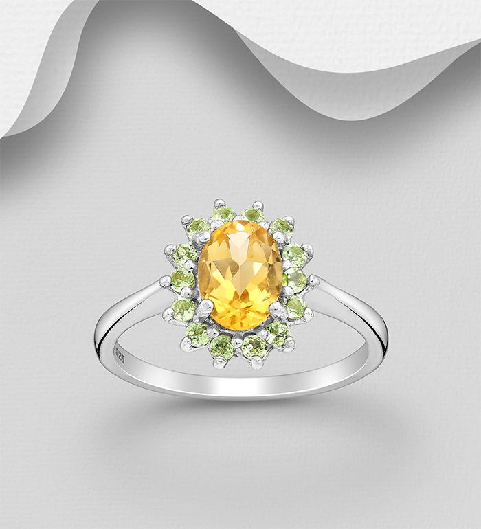 La Preciada - Wholesale 925 Sterling Silver Oval Ring, Decorated with Citrine and Peridot - SKU #1181-4640