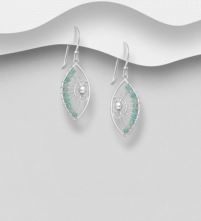 Wholesale 925 Sterling Silver Hook Earrings, Beaded with Amazonite - SKU #781-7173A