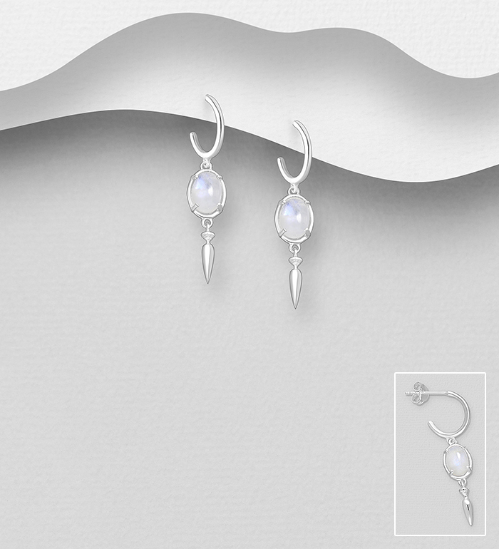 Wholesale 925 Sterling Silver Hook Earrings, Decorated with Various Gemstones - SKU #1063-3919