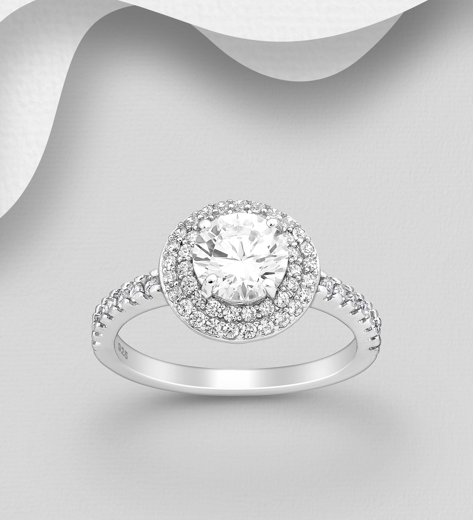 Wholesale 925 Sterling Silver Circle Halo Ring, Decorated with CZ Simulated Diamonds - SKU #701-27224