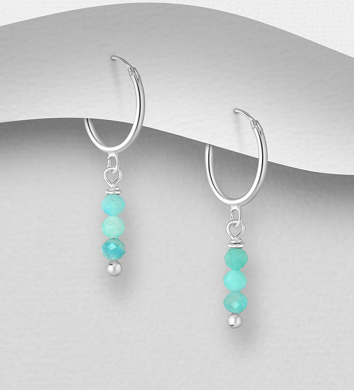 Wholesale 925 Sterling Silver Hoop Earrings, Decorated with Various Gemstones - SKU #781-7219