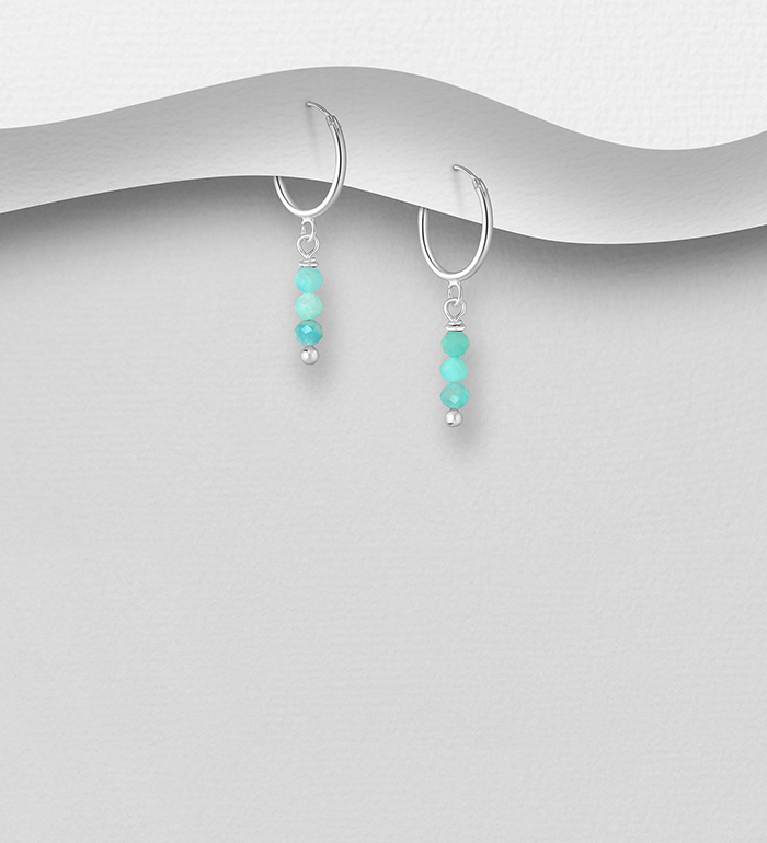 Wholesale 925 Sterling Silver Hoop Earrings, Decorated with Various Gemstones - SKU #781-7219