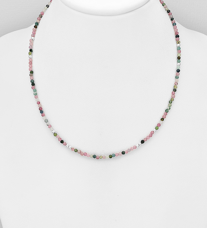 781-7221 - Wholesale 925 Sterling Silver Bead Necklace,  Beaded with Various Gemstone Beads