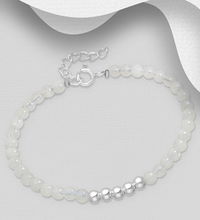 Wholesale 925 Sterling Silver Bead Bracelet, Beaded with Various Gemstone Beads - SKU #781-7222