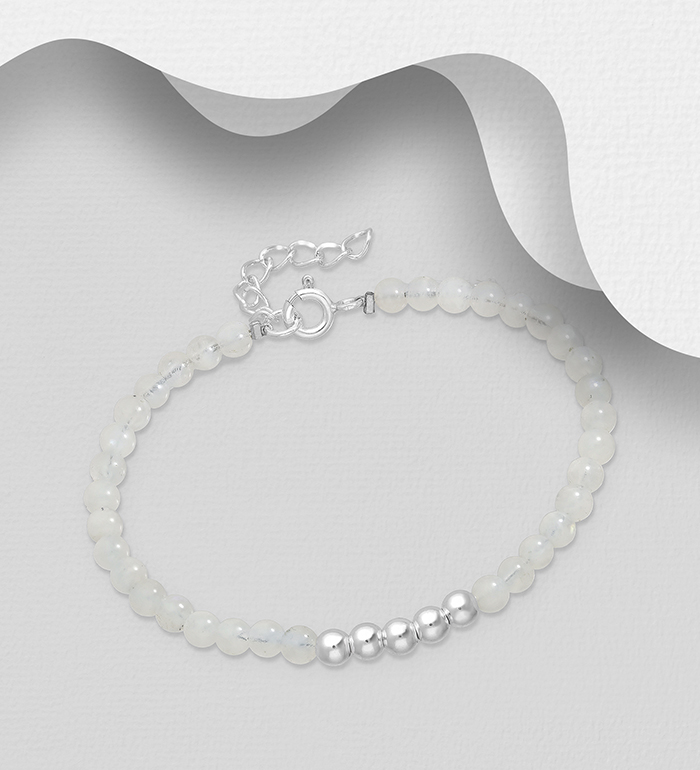 Wholesale 925 Sterling Silver Bead Bracelet, Beaded with Various Gemstone Beads - SKU #781-7222