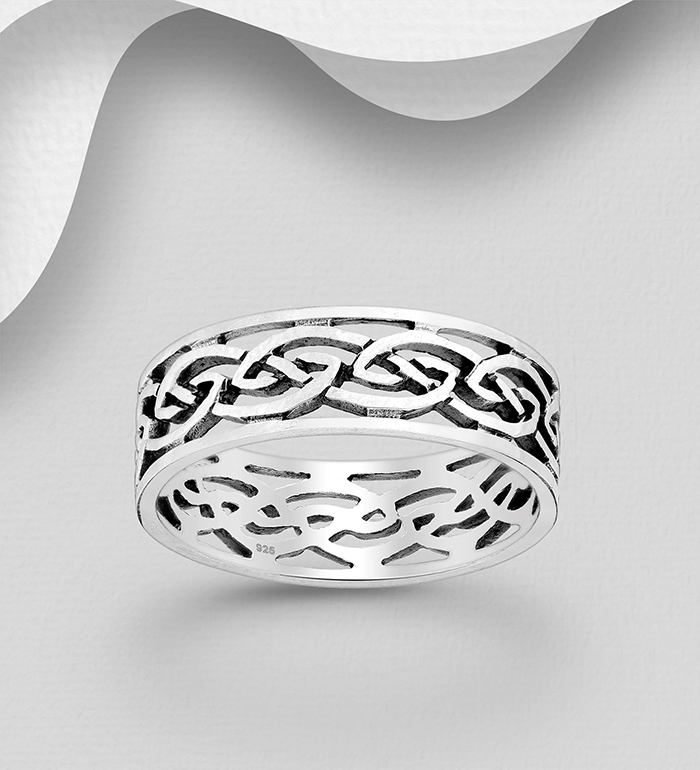 Wholesale 925 Sterling Silver Celtic Band Ring, 7 mm Wide. - SKU #767-1590