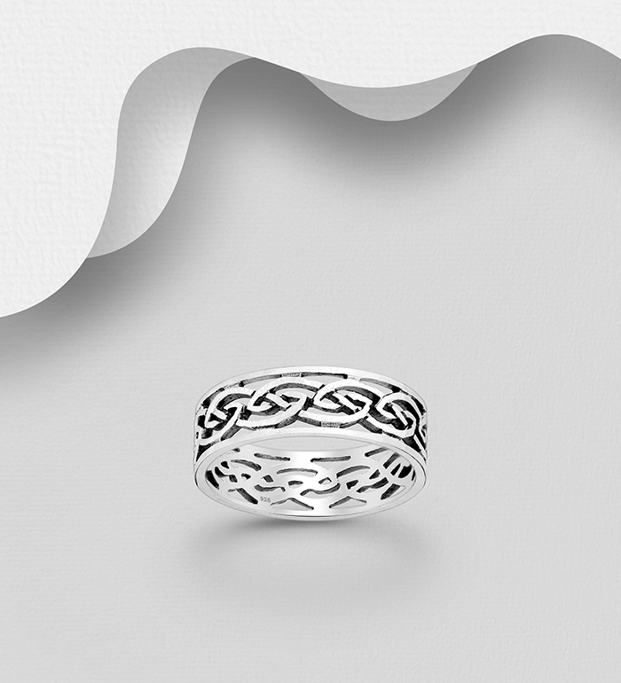 Wholesale 925 Sterling Silver Celtic Band Ring, 7 mm Wide. - SKU #767-1590