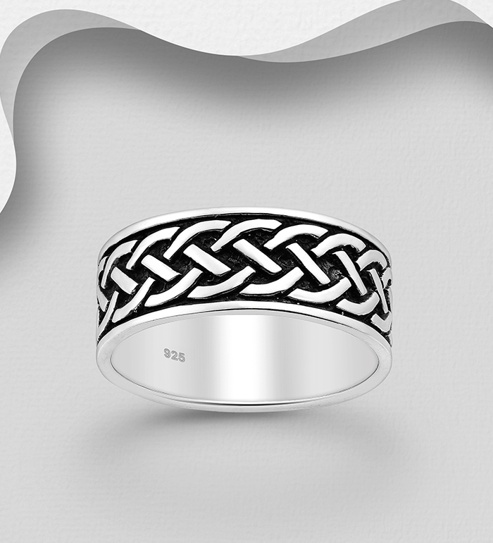 Wholesale 925 Sterling Silver Oxidized Celtic Band Ring, 8 mm Wide. - SKU #767-1591