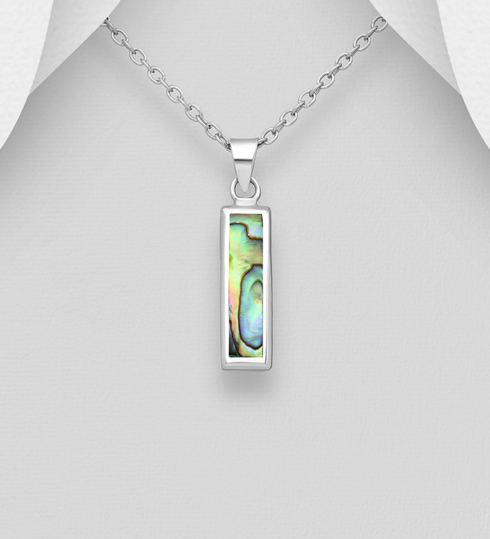 Wholesale 925 Sterling Silver Rectangle Pendant, Decorated with Shell - SKU #789-4261