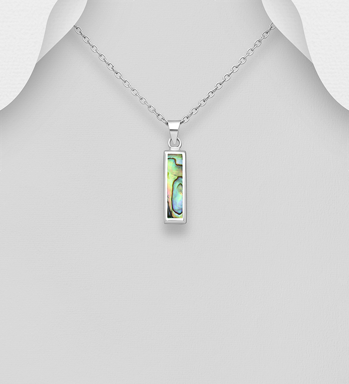 Wholesale 925 Sterling Silver Rectangle Pendant, Decorated with Shell - SKU #789-4261