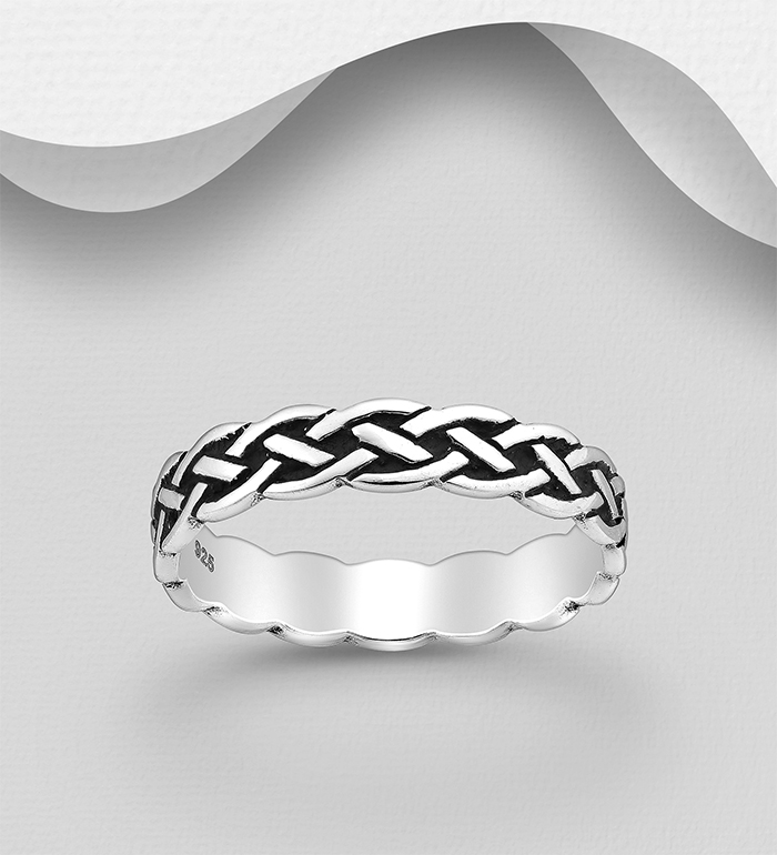 Wholesale 925 Sterling Silver Oxidized Celtic Band Ring, 4 mm Wide. - SKU #767-1601