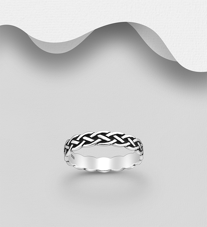 Wholesale 925 Sterling Silver Oxidized Celtic Band Ring, 4 mm Wide. - SKU #767-1601