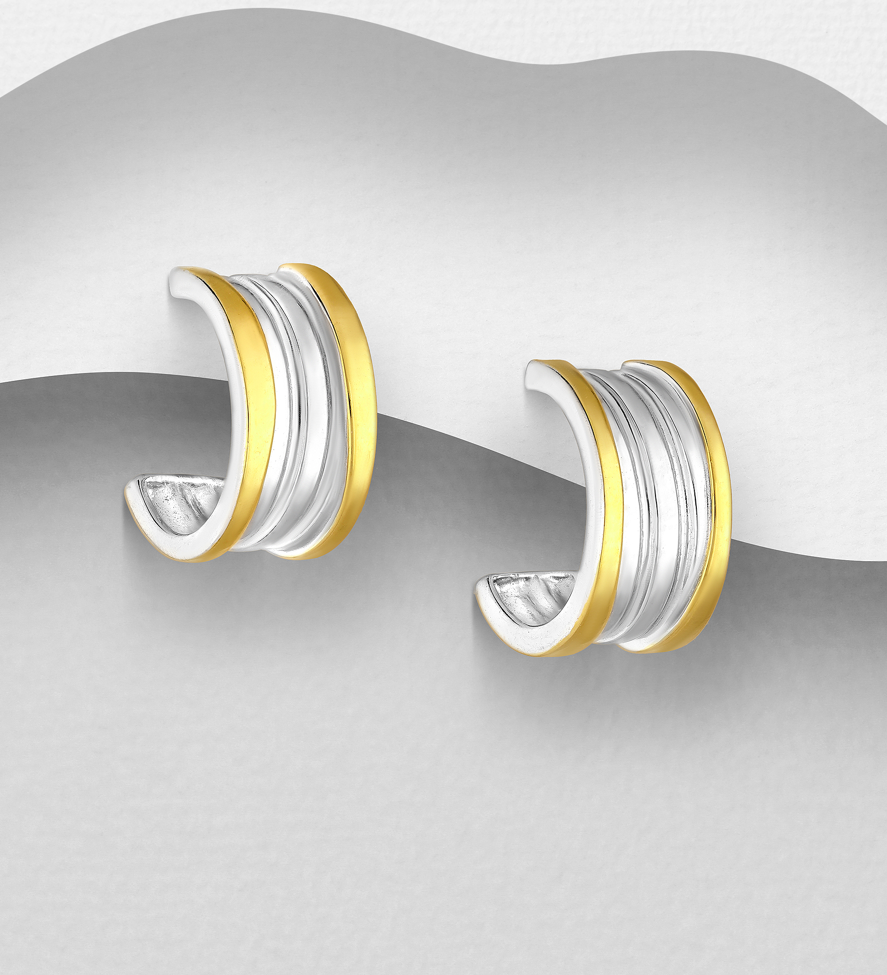 Wholesale 925 Sterling Silver Push-Back Earrings and Plated with 1 Micron 18K Yellow Gold - SKU #1063-3541A