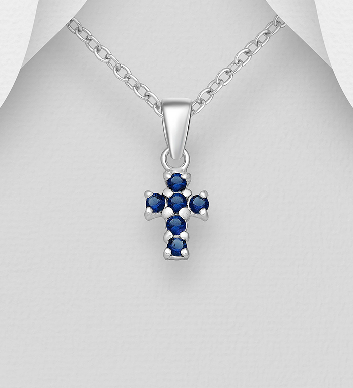 Wholesale 925 Sterling Silver Cross Pendant, Decorated with Various Color CZ Simulated Diamonds - SKU #701-27405
