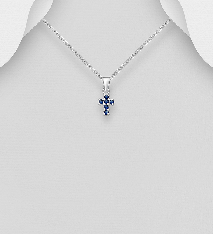 Wholesale 925 Sterling Silver Cross Pendant, Decorated with Various Color CZ Simulated Diamonds - SKU #701-27405