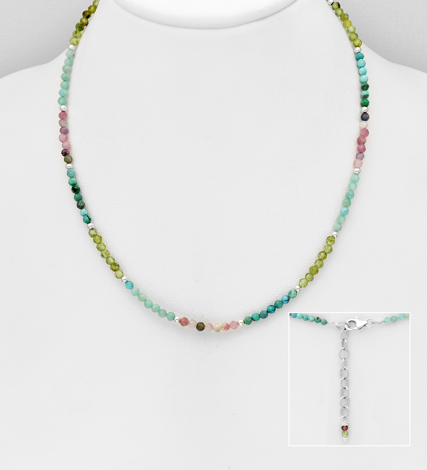 Wholesale 925 Sterling Silver Necklace, Beaded with Various Gemstone Beads - SKU #781-7264