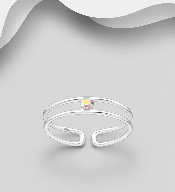 Wholesale 925 Sterling Silver Adjustable Toe Ring, Decorated with Crystal Glass - SKU #792-1173