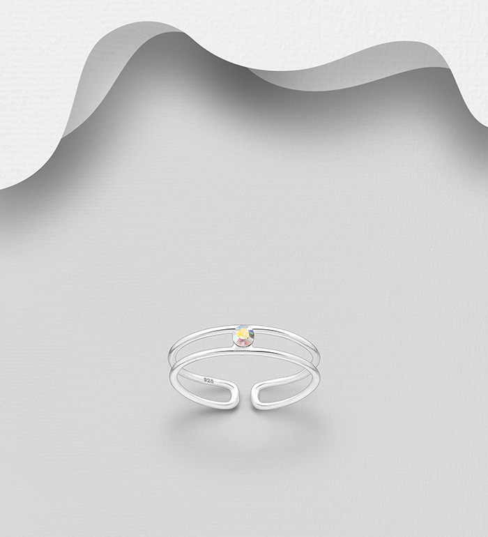 Wholesale 925 Sterling Silver Adjustable Toe Ring, Decorated with Crystal Glass - SKU #792-1173