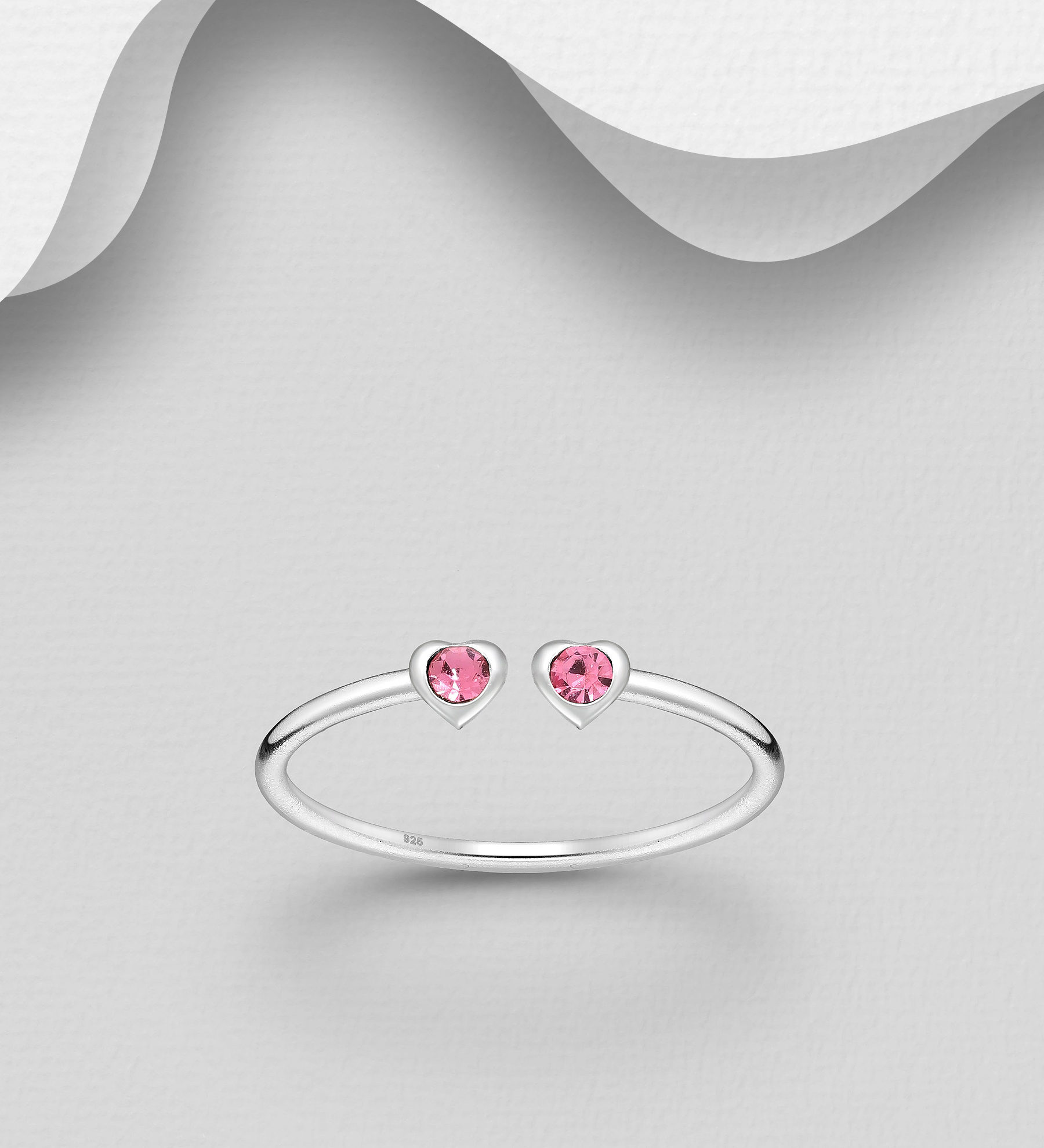 Wholesale 925 Sterling Silver Adjustable Heart Toe Ring, Decorated with Crystal Glass - SKU #792-1174