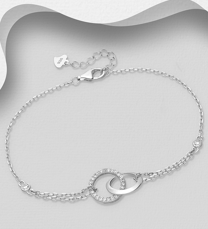 Wholesale 925 Sterling Silver Adjustable Links Bracelet, Decorated with CZ Simulated Diamonds - SKU #701-27506