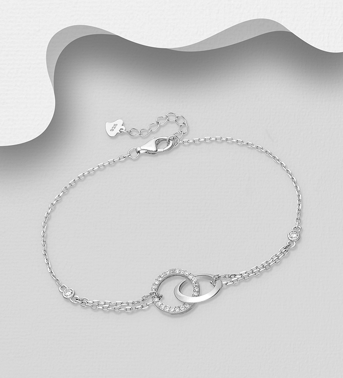 Wholesale 925 Sterling Silver Adjustable Links Bracelet, Decorated with CZ Simulated Diamonds - SKU #701-27506