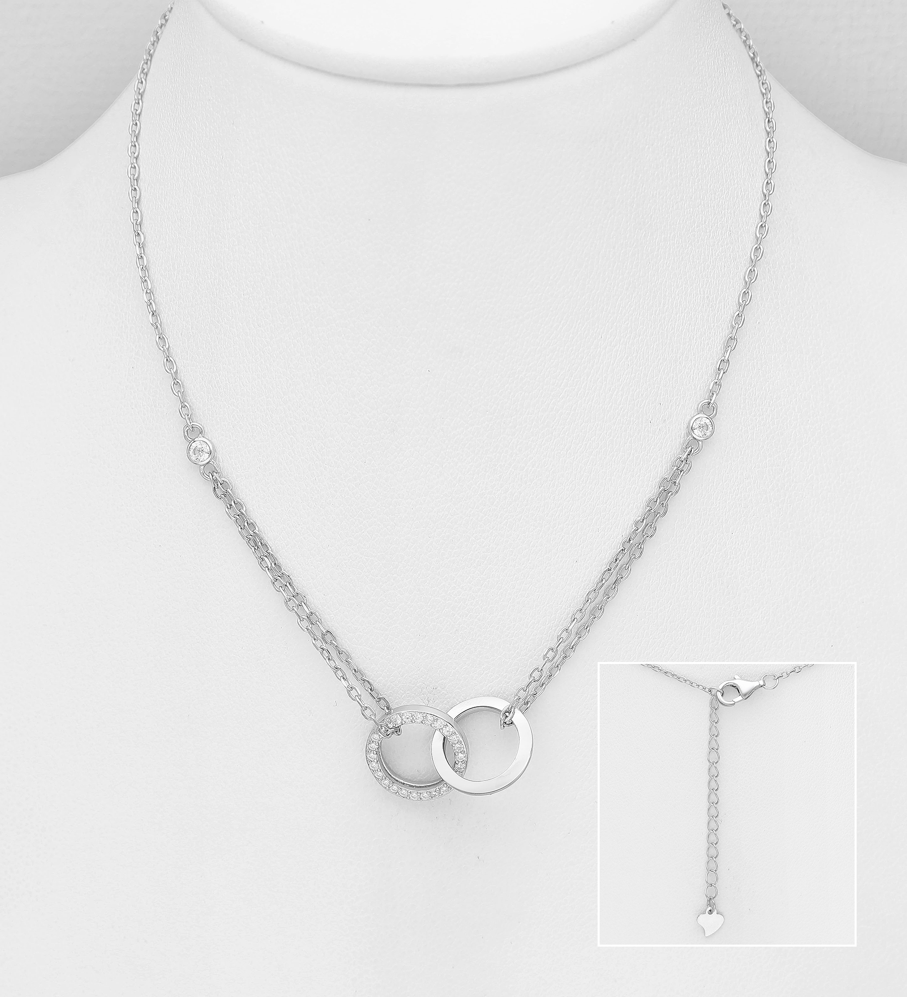 Wholesale 925 Sterling Silver Links Necklace, Decorated with CZ Simulated Diamonds - SKU #701-27509
