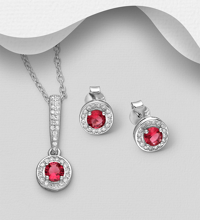 Wholesale 925 Sterling Silver Circle Push-Back Earrings and Pendant Jewelry Set, Decorated with CZ Simulated Diamonds - SKU #848-1563