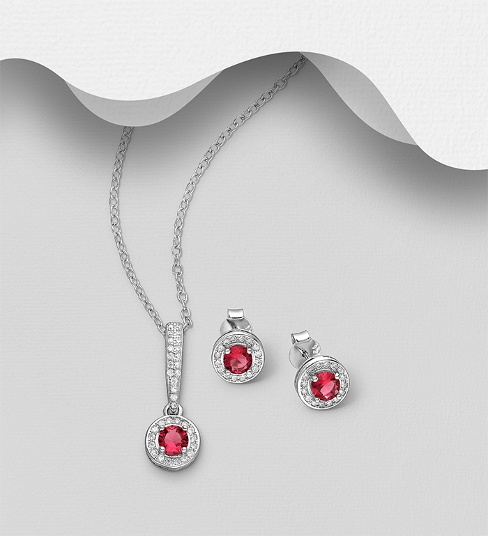 Wholesale 925 Sterling Silver Circle Push-Back Earrings and Pendant Jewelry Set, Decorated with CZ Simulated Diamonds - SKU #848-1563
