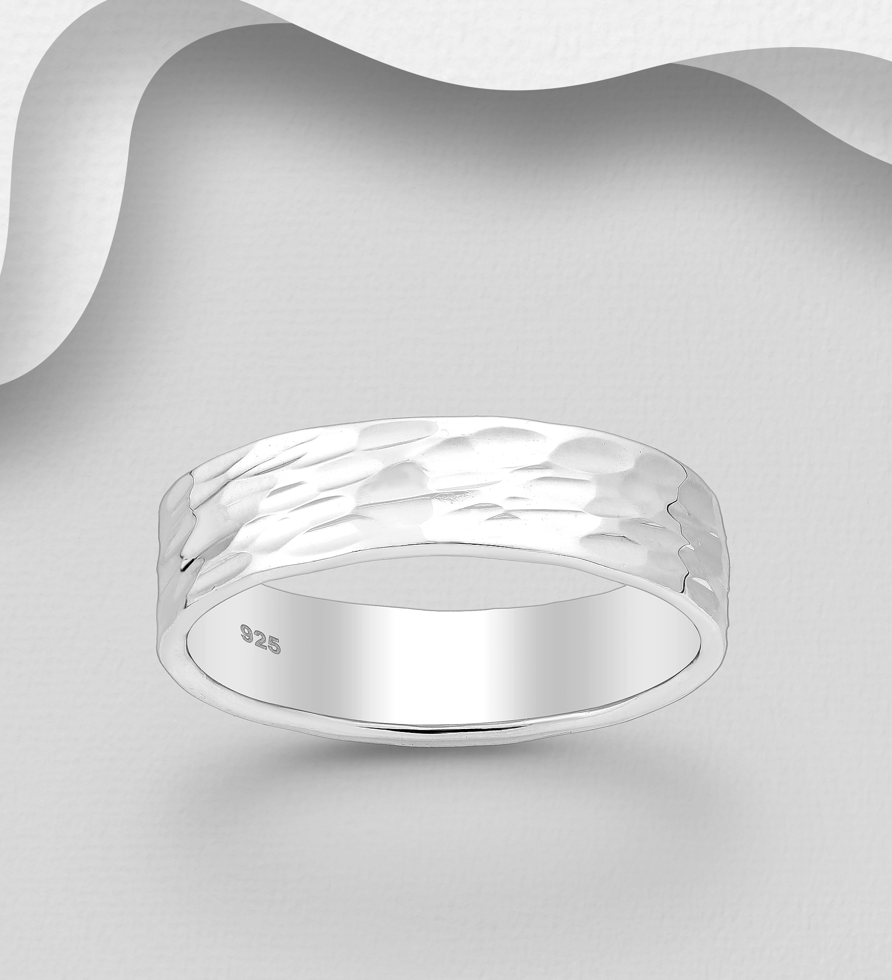 Wholesale 925 Sterling Silver Hammered Band Ring, 5 mm Wide. - SKU #706-35540