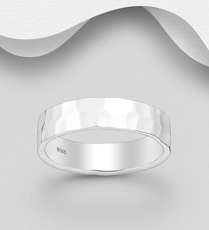 Wholesale 925 Sterling Silver Hammered Ring, 5 mm Wide. - SKU #706-35544