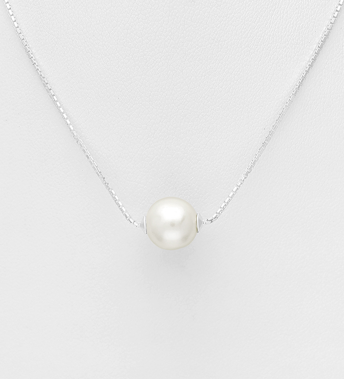 Wholesale 925 Sterling Silver Necklace, Beaded with Freshwater Pearl - SKU #382-6011