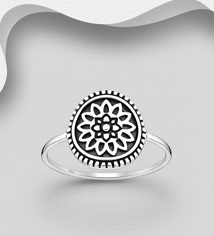 Wholesale 925 Sterling Silver Oxidized Flower Ring - SKU #706-35569