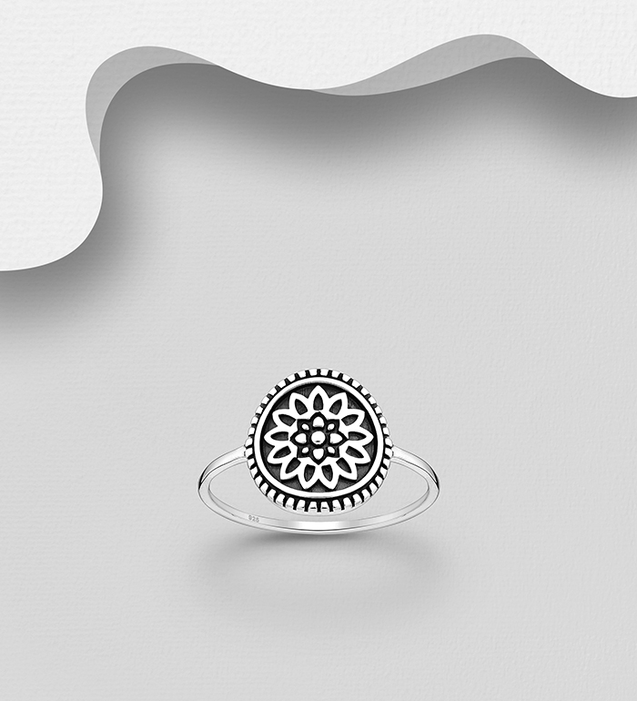 Wholesale 925 Sterling Silver Oxidized Flower Ring - SKU #706-35569